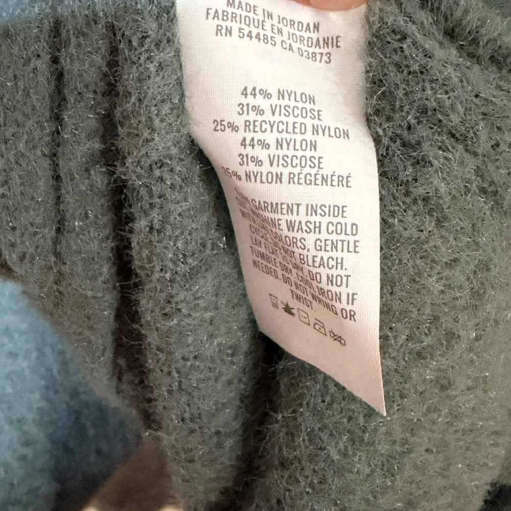 Aerie Womens Ribbed Oversized Balloon Sleeve Fuzzy Knit Sweater Teal Blue Medium